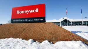 A view of the corporate sign outside the Honeywell International Automation and Control Solutions manufacturing plant in Golden Valley, Minnesota, in a January 28, 2010 file photo. Honeywell International Inc and United Technologies Corp have held talks about a merger, CNBC reported on Monday, citing people familiar with the situation. A deal would create a company with combined sales of more than $90 billion. REUTERS/Eric Miller/Files