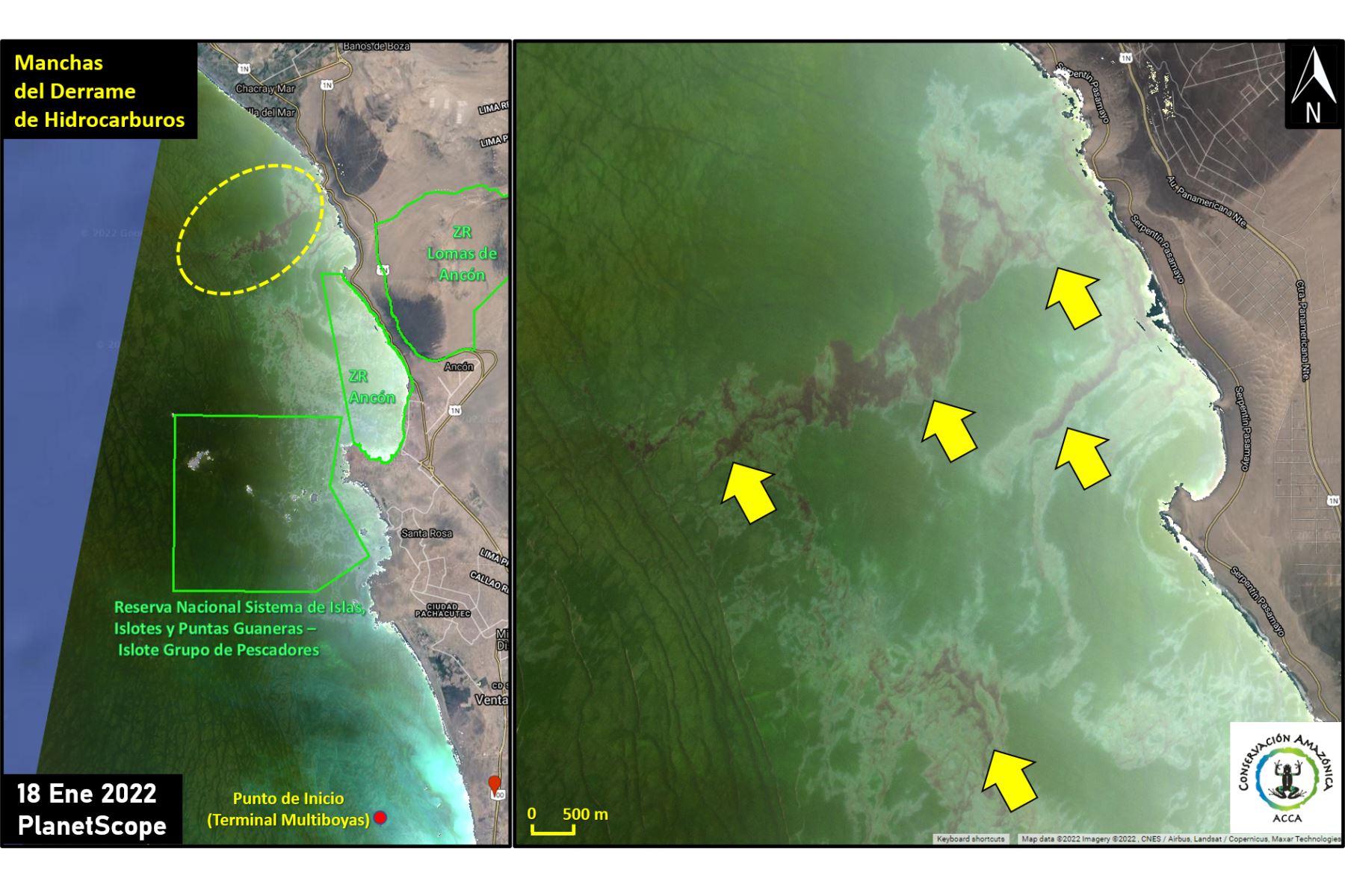 Imágenes satelitales muestran impacto del derrame de petróleo Repsol en la costa peruana