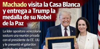 Machado visita la Casa Blanca y entrega a Trump la medalla de su Nobel de la Paz