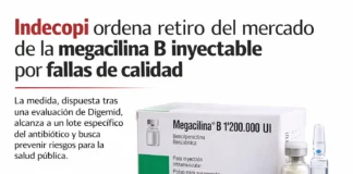 Indecopi ordena retiro del mercado de la megacilina B inyectable por fallas de calidad