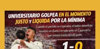 Universitario vence 1-0 a FC Cajamarca y se mantiene en la pelea