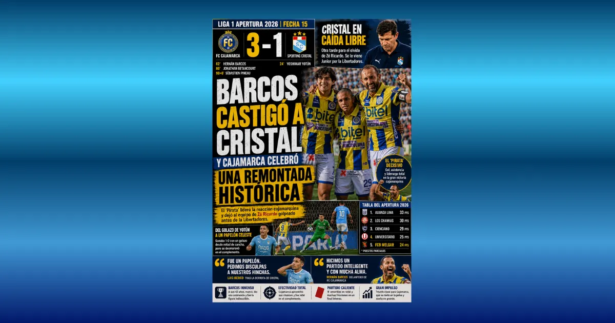 Barcos castigó a Cristal y Cajamarca celebró una remontada histórica (VIDEO)